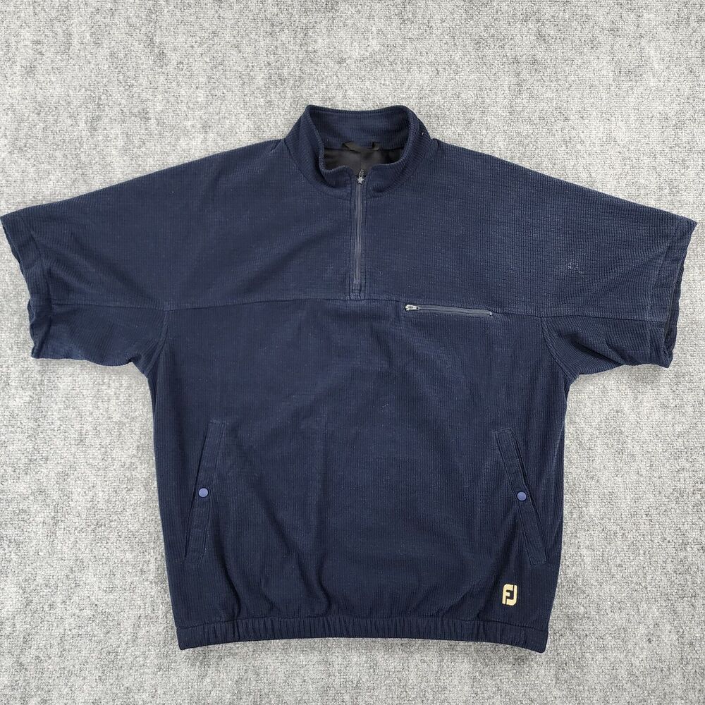 Footjoy Jacket Mens Large Blue Short Sleeve 1/4 Zip Seersucker Performance Golf